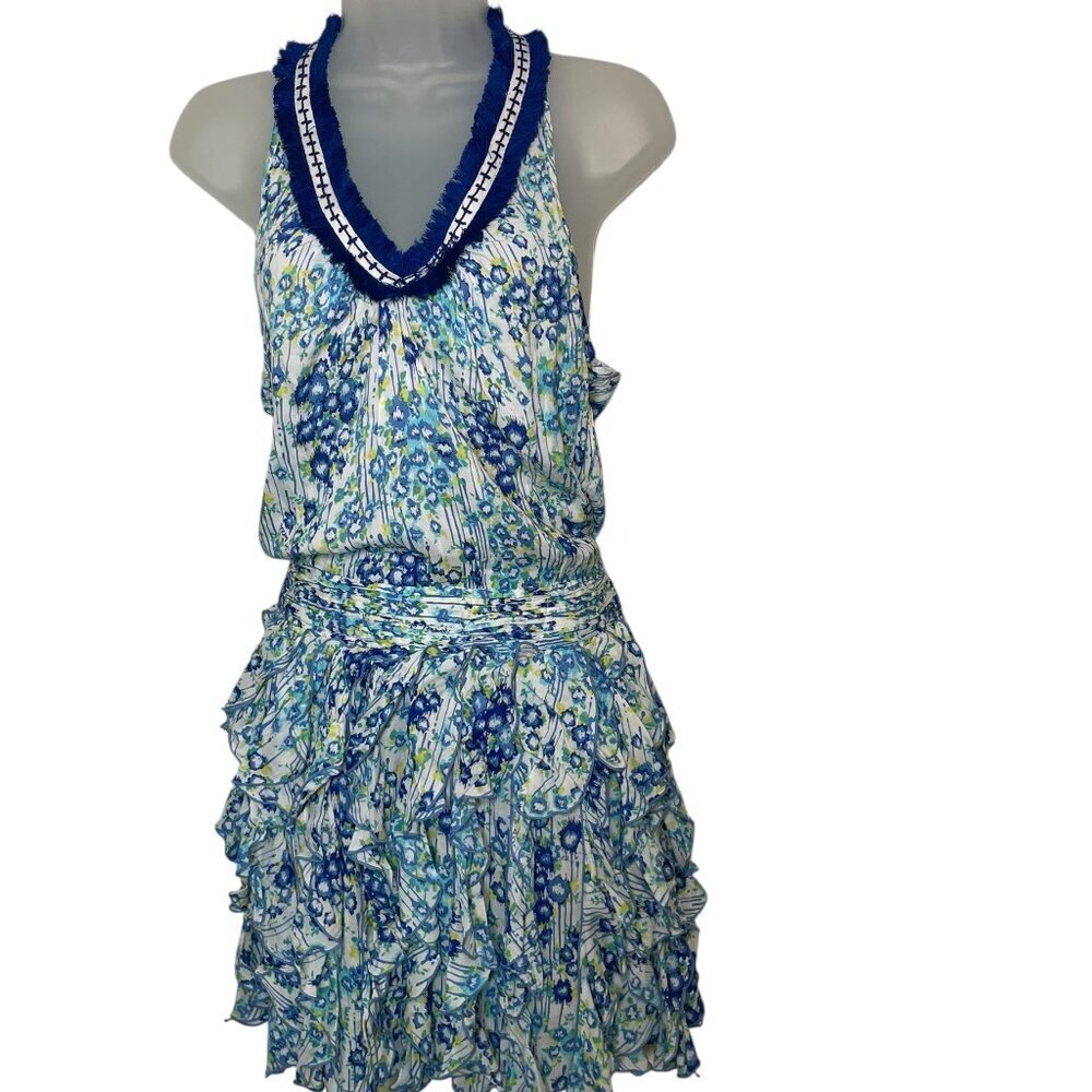 Poupette St Barth Blue Floral Ruffle Mini Dress Size Small Nwt